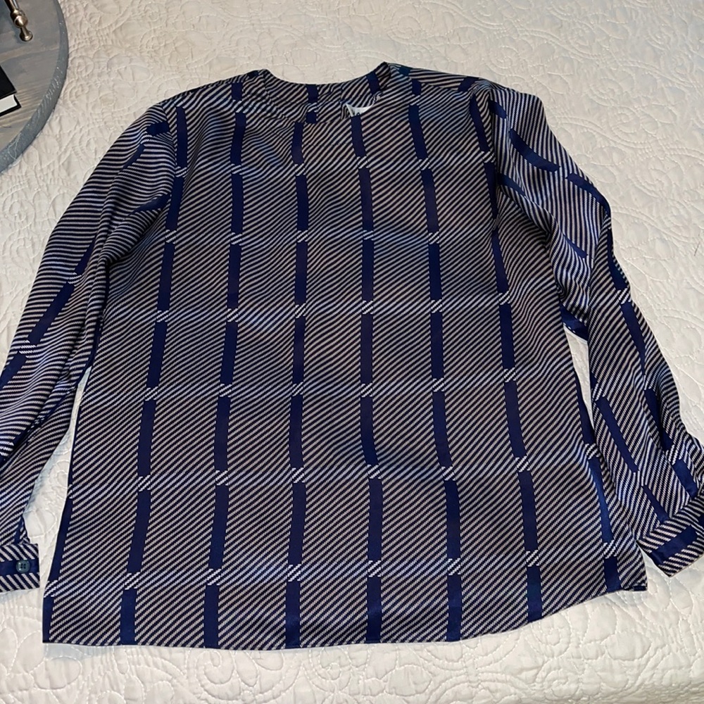 Navy blue white and gold blouse